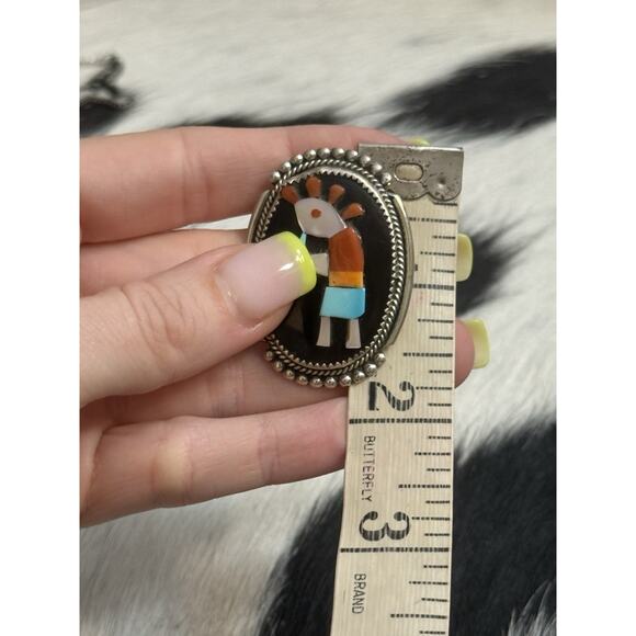 Zuni Native American Sterling Pin Pendant Kokopelli Turquoise Coral Bev Estate - Picture 5 of 10